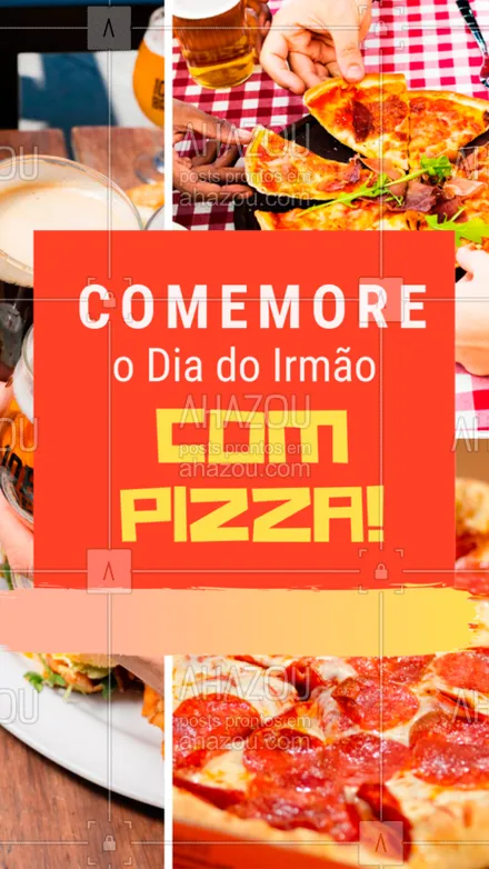 posts, legendas e frases de pizzaria para whatsapp, instagram e facebook: Bora comemorar este dia com uma pizza tamanho família? ? Marque o seu irmão(ã) aqui nos comentários para ganhar um desconto de 10%! #diadoirmao #ahazoutaste #pizza #pizzaria #promocao