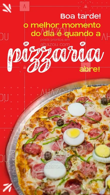 posts, legendas e frases de pizzaria para whatsapp, instagram e facebook: Boa tarde! Quem também fica esperando a pizzaria abrir para pedir uma pizza quentinha e saborosa? ? #ahazoutaste #pizzalife #pizza #pizzaria #pizzalovers #boatarde #momentos #dia