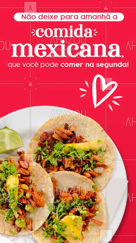 posts, legendas e frases de cozinha mexicana para whatsapp, instagram e facebook: Apimente a sua segunda-feira com os nossos deliciosos pratos! 😋🌶
#ahazoutaste #comidamexicana  #cozinhamexicana  #nachos  #texmex  #vivamexico 