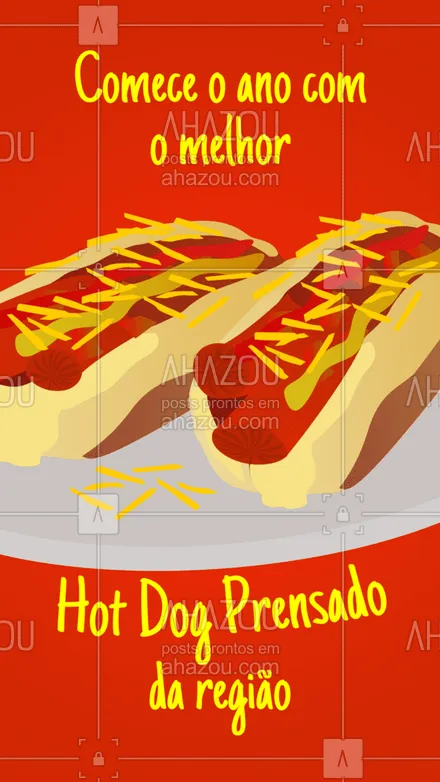 posts, legendas e frases de hot dog  para whatsapp, instagram e facebook: Você merece começar o seu ano com muito sabor! ? Chama no delivery! ?? #hotdogprensado #ahazoutaste #hotdog #hotdoglovers #hotdoggourmet #cachorroquente #food