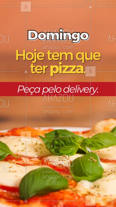 posts, legendas e frases de pizzaria para whatsapp, instagram e facebook: Domingo sem pizza? Inaceitável! Faça seu pedido e feche a semana daquele jeito. #ahazoutaste #pizza  #pizzalife  #pizzalovers  #pizzaria #domingo #domingou #delivery #pedido