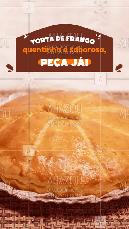 posts, legendas e frases de doces, salgados & festas para whatsapp, instagram e facebook: Aproveite para provar nossa torta de frango, faça sua encomenda! 🥧 #ahazoutaste #kitfesta #salgados #tortasalgadas #tortadefrango #salgadosdefrango