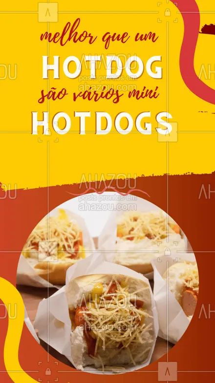 posts, legendas e frases de hot dog  para whatsapp, instagram e facebook: Porque comer só um se você pode comer vários? ? Peça agora ? (inserir telefone) ? #minihotdog #mini #ahazoutaste #hotdog #cachorroquente