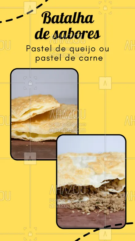 posts, legendas e frases de pastelaria  para whatsapp, instagram e facebook: Nessa batalha de clássicos de que lado você fica? Você é do time pastel de carne ou pastel de queijo? Deixe a sua resposta lá os comentários, nós queremos saber! #foodlovers #instafood #pastelaria #ahazoutaste #pastelrecheado #amopastel #pastel #enquete