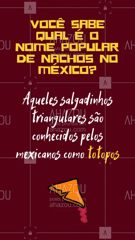 posts, legendas e frases de cozinha mexicana para whatsapp, instagram e facebook: Não importa se são topopos ou nachos, a gente ama! ?

 #ahazoutaste  #comidamexicana #cozinhamexicana #vivamexico #texmex #nachos #curiosidade #topopos
