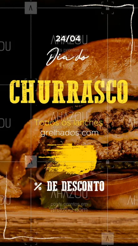 posts, legendas e frases de hamburguer para whatsapp, instagram e facebook: Preparamos essa promoção incrível em comemoração ao Dia do Churrasco! Faça seu pedido e aproveite seu lanche feito na grelha. #lanchegrelhado #diadochurrasco #ahazoutaste #grilled #burger #hamburgueria #hamburgueriaartesanal