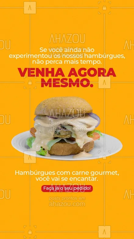 posts, legendas e frases de hamburguer para whatsapp, instagram e facebook: Faça seu pedido e experimente nossos hamburgues gourmet.
Não perca mais tempo, experimente agora!
#ahazoutaste #artesanal  #burger  #burgerlovers  #hamburgueria  #hamburgueriaartesanal 