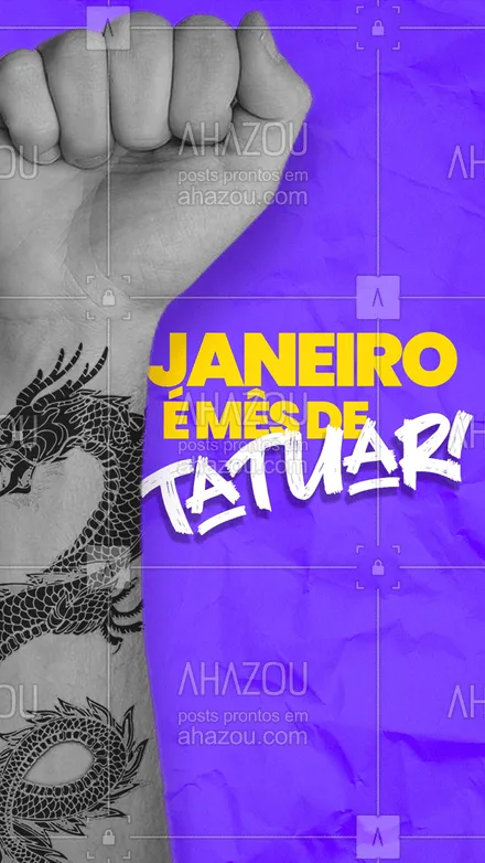 posts, legendas e frases de estúdios, tatuadores & body piercer para whatsapp, instagram e facebook: Já pensou na tattoo que vai fazer em janeiro? ? #AhazouInk #tattoo #tatuados #tatuagem #tatuagembrasil #AhazouInk 