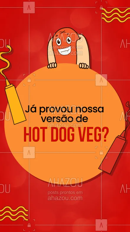 posts, legendas e frases de hot dog  para whatsapp, instagram e facebook: Deliciosa e saborosa, esta é a versão vegetariana do nosso hot dog, peça o seu! #hotdog #ahazoutaste #vegetariano #food




