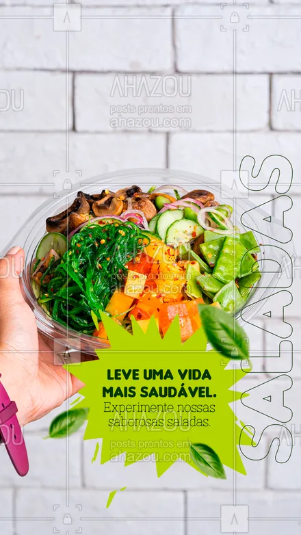 posts, legendas e frases de saudável & vegetariano para whatsapp, instagram e facebook: Sua vida muito mais saudável e com qualidade, peça já nossas saladas. 💚 #ahazoutaste #fit #vegan #vegetariano #veggie #salada