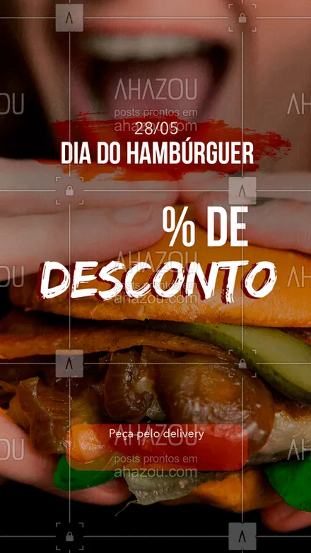 posts, legendas e frases de hamburguer para whatsapp, instagram e facebook: E para comemorar o Dia do Hambúrguer: X% de desconto em qualquer sabor! Peça o seu pelo nosso delivery e aproveite!

#hambúrguer #promoção #DiaDoHambúrguer #ahazougastro #burguer