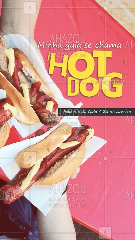 posts, legendas e frases de hot dog  para whatsapp, instagram e facebook: Pronto(a) pra comemorar o dia da gula com a gente? ? #ahazoutaste  #cachorroquente #diadagula #hotdog