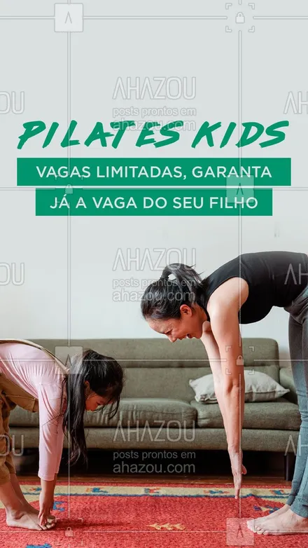 posts, legendas e frases de pilates para whatsapp, instagram e facebook: A prática de pilates por crianças traz inúmeros benefícios para o seu desenvolvimento. Matricule já o seu filho! #pilates #AhazouSaude #pilatesbody #pilatesinfantil