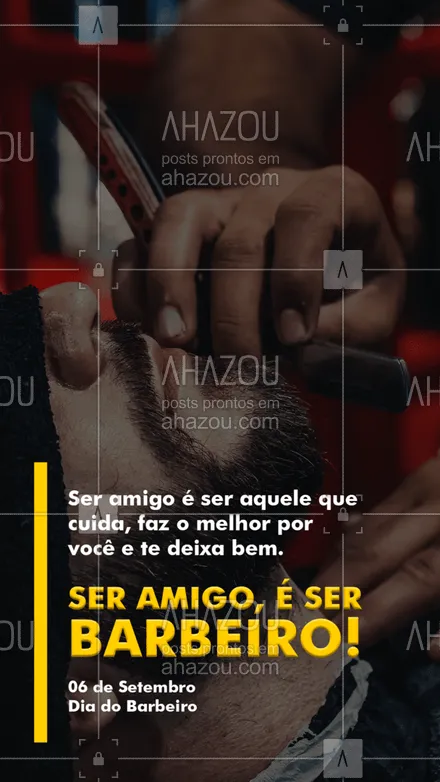 posts, legendas e frases de barbearia para whatsapp, instagram e facebook: Hoje é nosso dia! Parabéns à todos os barbeiros desse Brasilzão! 😎
#barbeiro #diadobarbeiro #AhazouBeauty  #barbeirosbrasil #barberLife #barbearia