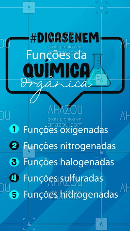 posts, legendas e frases de ensino particular & preparatório para whatsapp, instagram e facebook: Você já estudou todas as funções da química orgânica? ?? #DicasEnem #QuimicaOrganica #AhazouEdu #Quimica #Vestibulares
