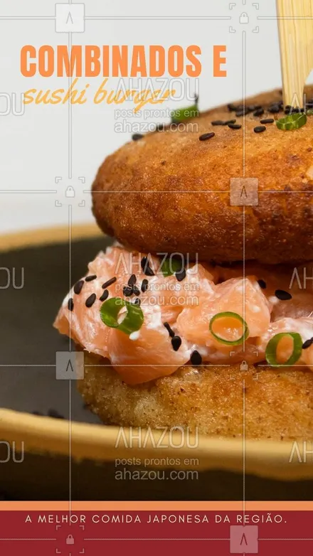 posts, legendas e frases de cozinha japonesa para whatsapp, instagram e facebook: Faça seu pedido por telefone (inserir número). Montamos seu combo e seu sushi burger, do seu gosto, com a combinação perfeita para seu paladar e você nem precisa sair de casa. Ligue e faça seu pedido. 
 #comidajaponesa  #japa #ahazoutaste #japanesefood  #sushidelivery #sushiburger
