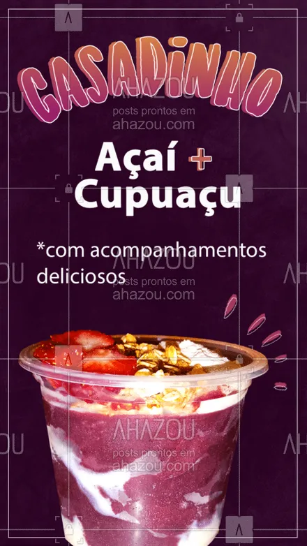 posts, legendas e frases de gelados & açaiteria para whatsapp, instagram e facebook: A DUPLA IMBATÍVEL NÃO VEM SOZINHA!!! Além do delicioso creme de cupuaçu junto com o açaí, também tem acompanhamentos deliciosos! ?? #CremedeCupuaçu #Açaí #ahazoutaste #AçaíComCupuaçu #gelados #ahazoutaste 