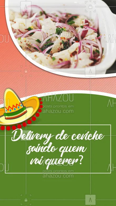 posts, legendas e frases de cozinha mexicana para whatsapp, instagram e facebook: Já provou o nosso delicioso Ceviche? Pra quem não conhece, o ceviche é uma iguaria feite de cubos de peixe, marinados em limão e temperados com especiarias. Ficou com vontade de provar? Então pede um delivery.  #ahazoutaste #delivery #ceviche 