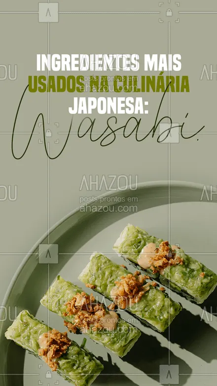 posts, legendas e frases de cozinha japonesa para whatsapp, instagram e facebook: O Wasabi é muito comum na culinária japonesa para acompanhar diversos pratos, principalmente o sushi e sashimi. É um tempero pastoso feito da planta wasabia japonica e tem um sabor muito forte.  #CozinhaJaponesa #dicas #ahazoutaste #curiosidades #ingredientes #culinária